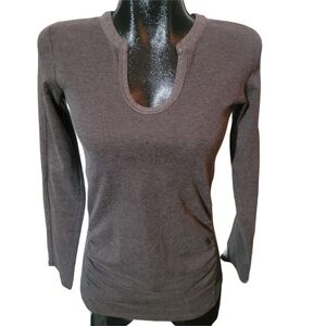 Lole Long Sleeve Ribbed Knit Activewear Top In A Taupe Color Size S